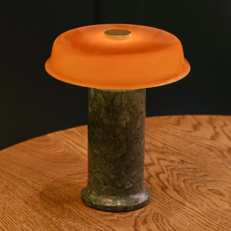 Voordeelprijs LED tafellamp op accu Trip No. 2, groen/amber, marmer, glas