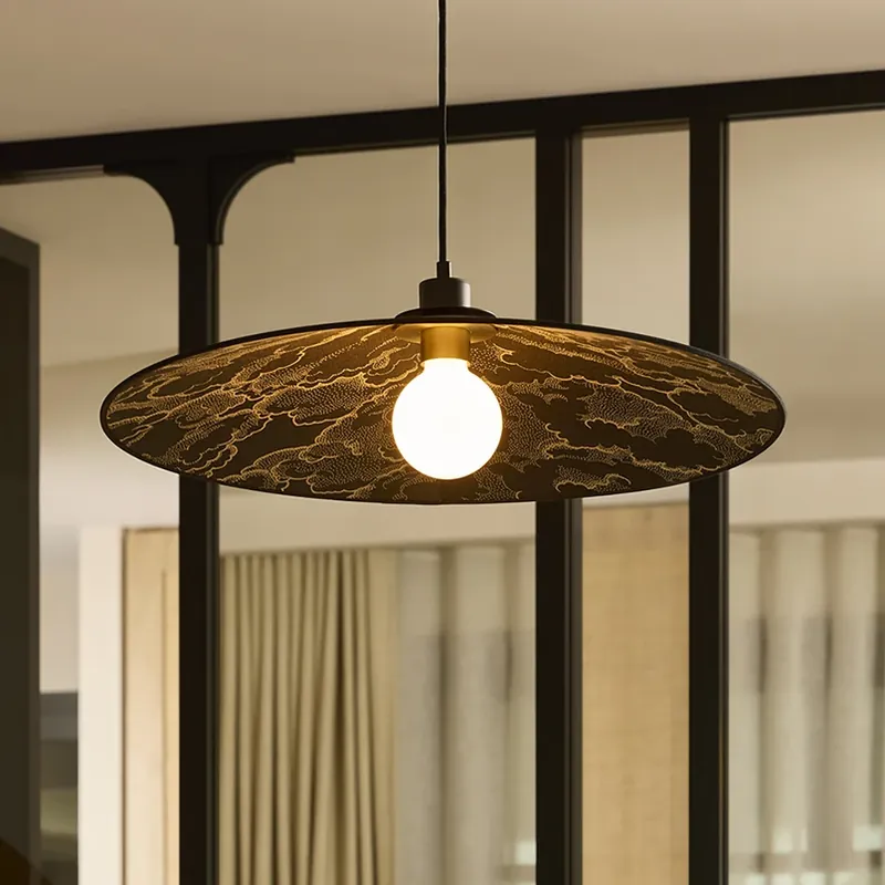 MARKET SET Hanglamp Gatsby, zwart kumo, Ø 60 cm, E27 Betrouwbaar
