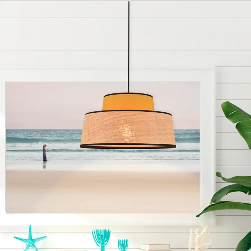 Tijdelijk Beschikbaar Hanglamp Mallorca, mosterdgeel, Ø 38 cm, stof/bast
