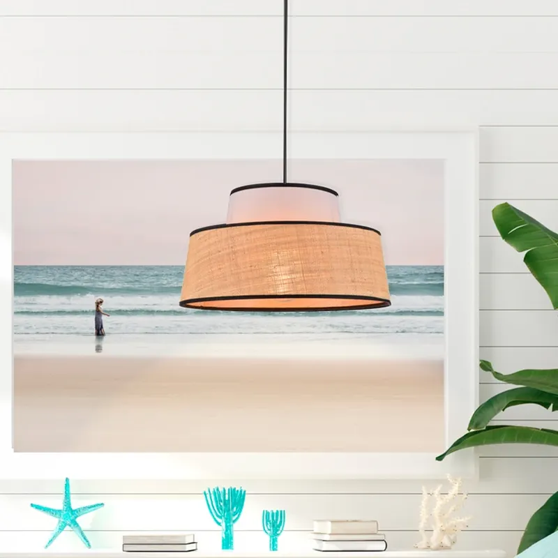 Hanglamp Mallorca, wit/naturel, Ø 38 cm, stof/bast Betrouwbaar