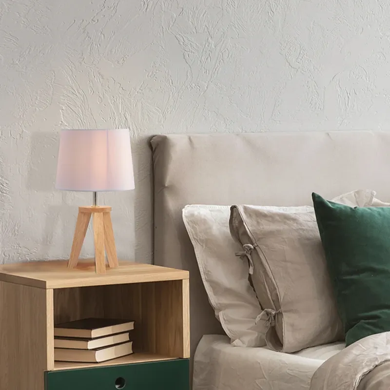 Favoriet Tafellamp Yoga, wit/licht hout, 34 cm, katoen/hout