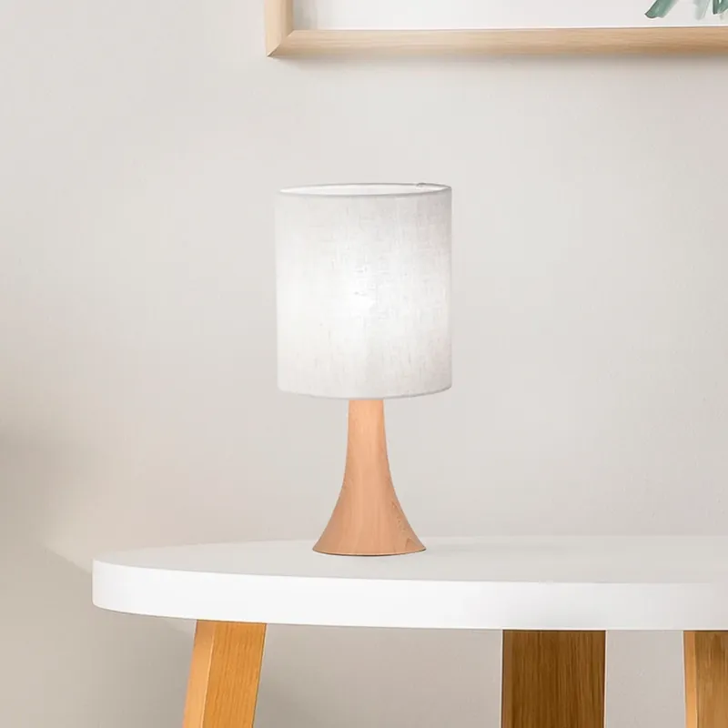 Koopje Tafellamp Arto, lichtbruin/wit, hoogte 32 cm, metaal/linnen
