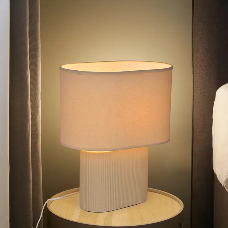 Flitsaanbieding Tafellamp Santorini ivoor/beige 38 cm linnen/keramiek