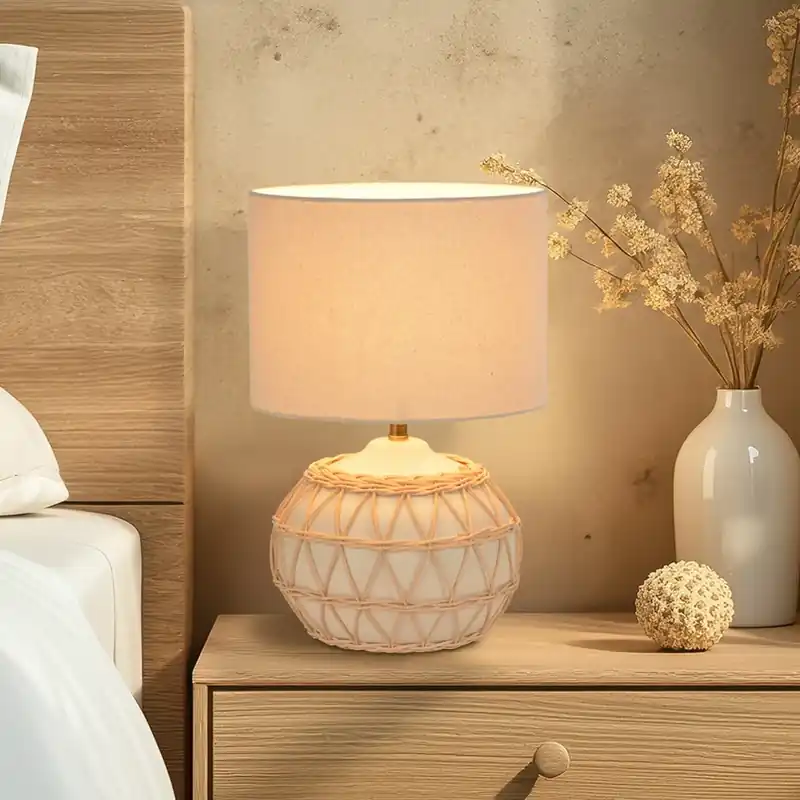Bestseller Tafellamp Cyclades, ivoor/beige, 35 cm, linnen/keramiek