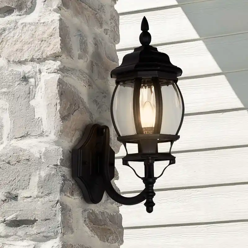 Speciale Aanbieding Buitenwandlamp Bel Aire, hoogte 46 cm, zwart/transparant, metaal/glas