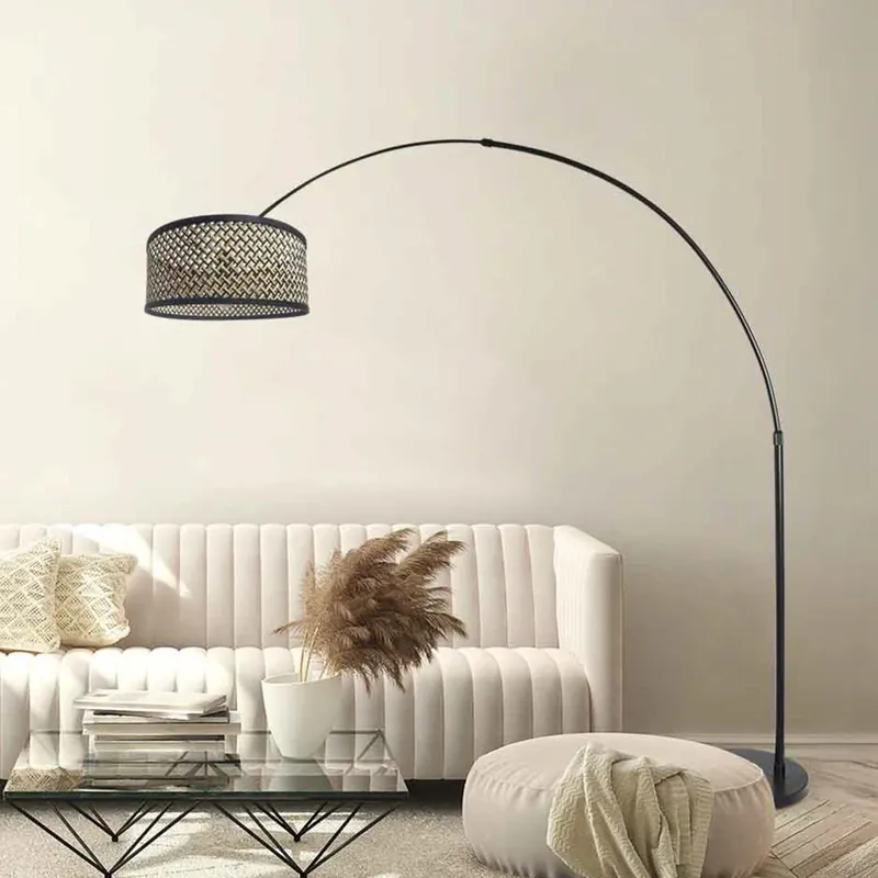Booglamp Sparkled Light, zwart/vlechtwerk zwart-hout Rechtstreeks Van De Fabrikant