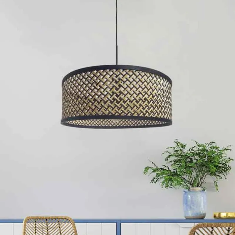 Direct Verzonden Hanglamp Sparkled Light, gevlochten kap zwart/hout