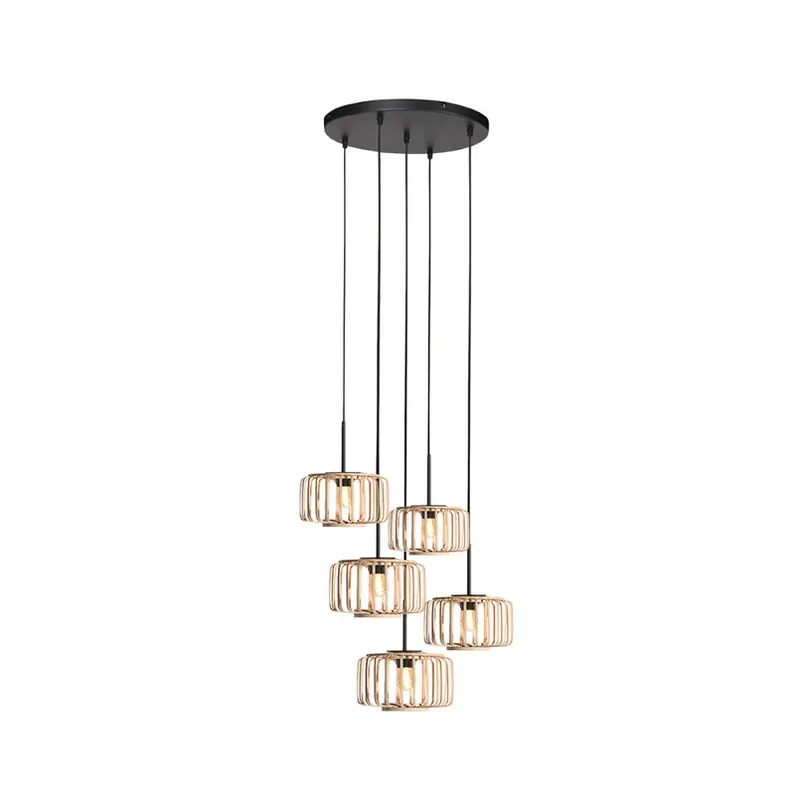 Hanglamp Breeza Beache, 5-lamps, rond, zwart, bamboe Meest Verkocht