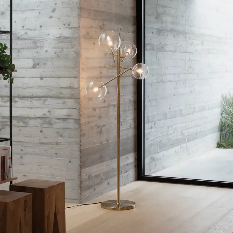 Beperkte Voorraad IDEAL LUX vloerlamp Equinoxe, messing/helder, hoogte 166 cm
