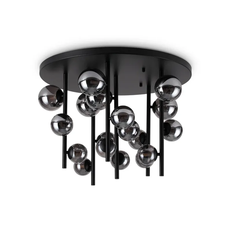 Dagaanbieding IDEAL LUX plafondlamp Perlage zwart/rookgrijs Ø 70 cm 18 lampen