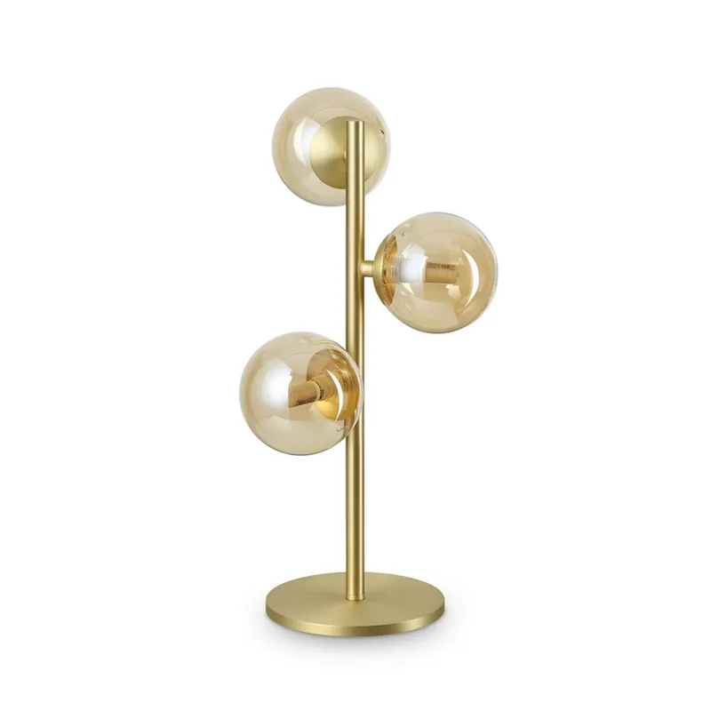 Weekendaanbieding IDEAL LUX tafellamp Perlage messing/amber, hoogte 43 cm, 3-lamps