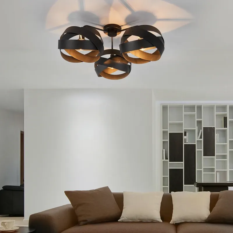 Bestel Nu Plafondlamp Tornado zwart 3-lamps
