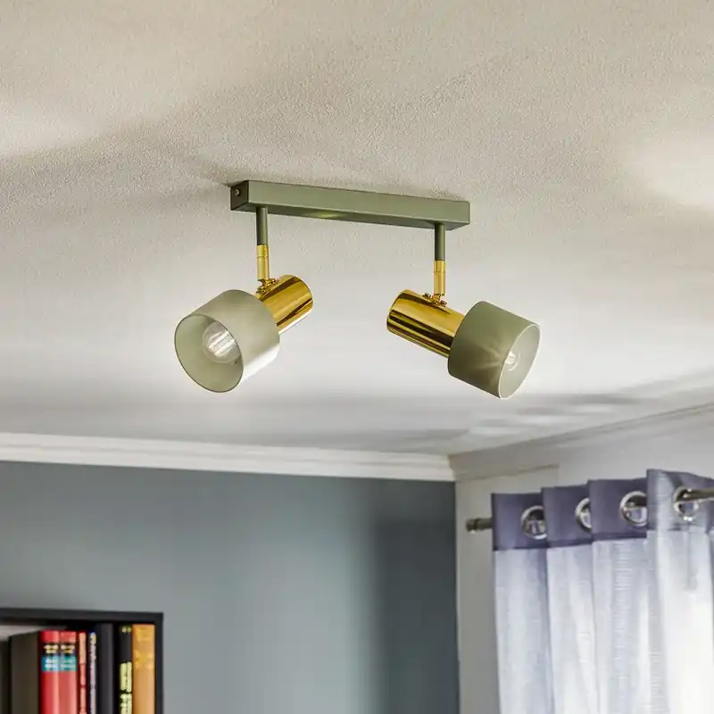 Beperkt Aanbod Plafondspot Destin, 2-lamps groen/messing