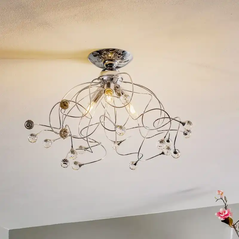 Alleen Vandaag Plafondlamp Trilly in chroom met kristallen, 3-lamps.