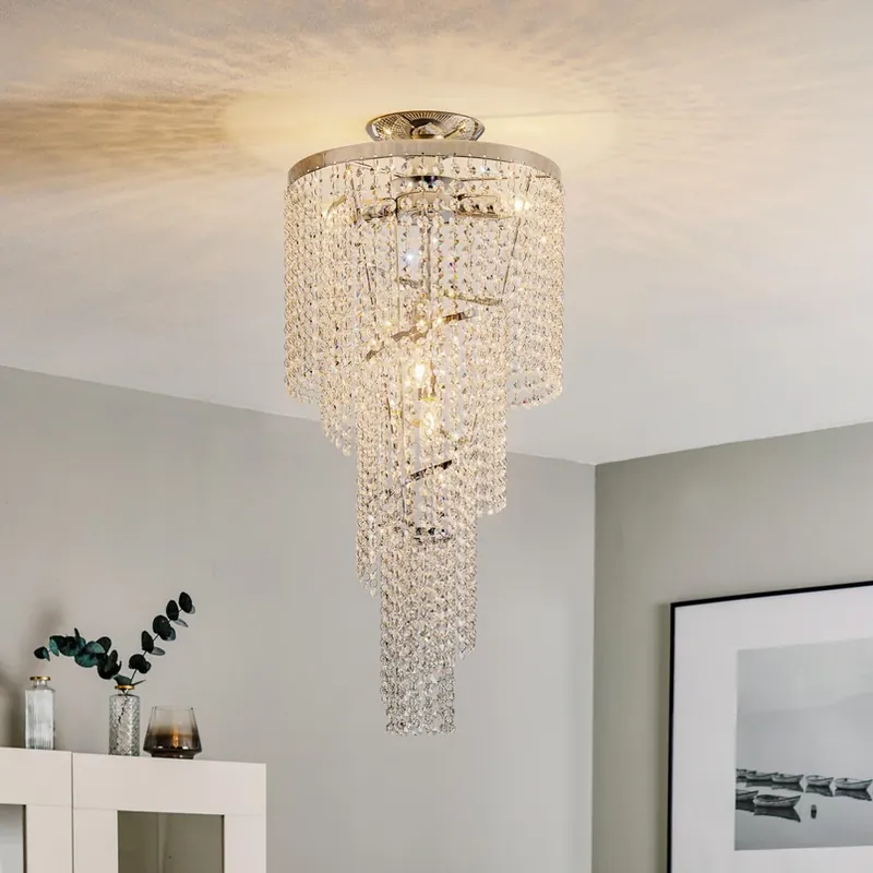 Weekendaanbieding Plafondlamp Elica met kristallen spiraal, Ø 35 cm