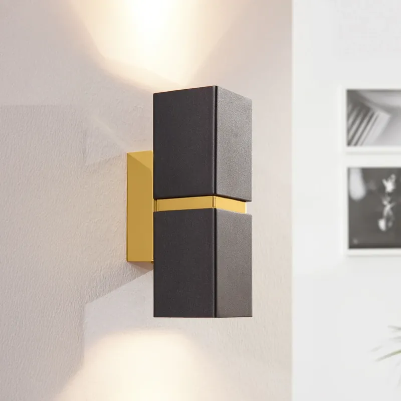 2-lichts LED-wandlamp Passa, zwart-goud Fabrieksprijs