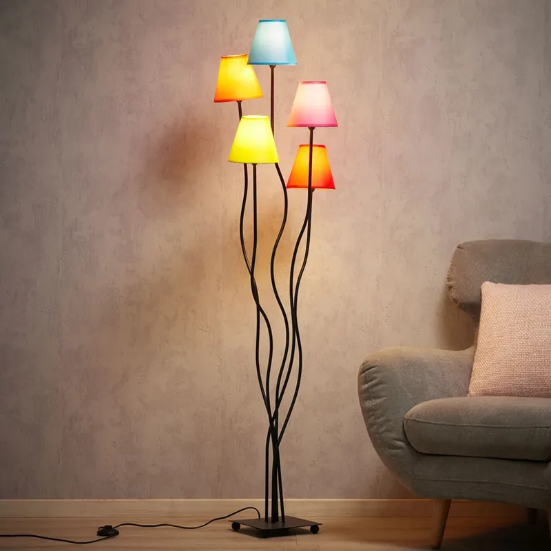 Vloerlamp van textiel Colori 5-lamps multicolor Weekendaanbieding