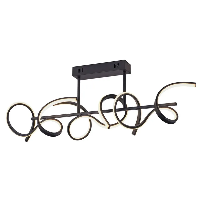 Aanbieding LED plafondlamp Curls, zwart, metaal, 82 cm lang, dimbaar