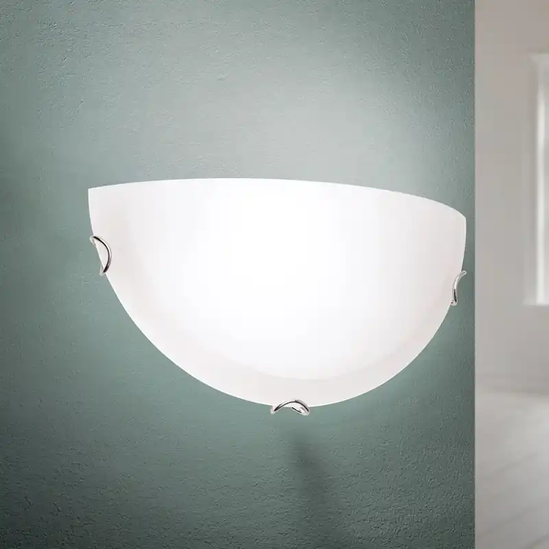 Agada wandlamp, opaalglas, chroom, halfrond Betaalbaar