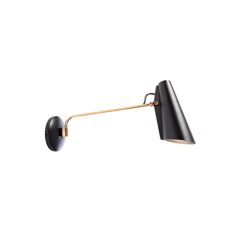Northern wandlamp Birdy Swing, zwart/messing Hoge Kwaliteit