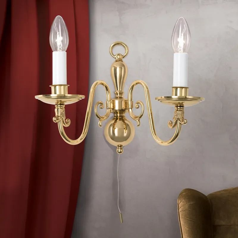 Laatste Versie Messing-wandlamp Imke, 2-lichts