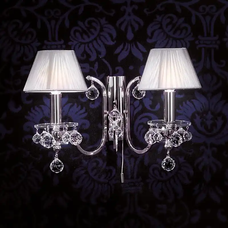 Zilveren textiele wandlamp Kristaldesign 2vl Op = Op