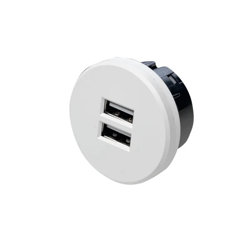 USB-dubbele stekkerdoos, rond, wit Merkproduct