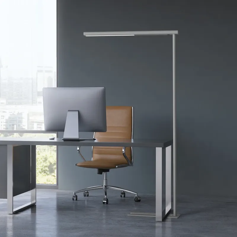 Betaalbaar LED kantoor vloerlamp MAULjet, zilverkleurig, hoogte 195 cm