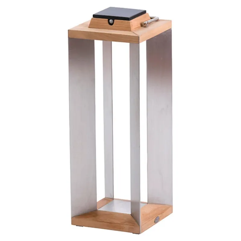 Betaalbaar Teckinox LED-lantaarn op zonne-energie, teak/staal, 65,5cm