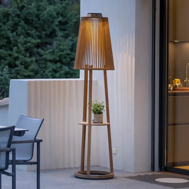 Vloerlamp op zonne-energie Tecka met sensor, teak Nieuw