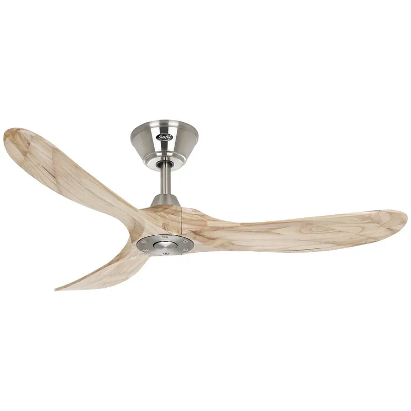 Plafondventilator ECO GENUINO, chroom/licht hout Ø 122 cm, stil Op = Op