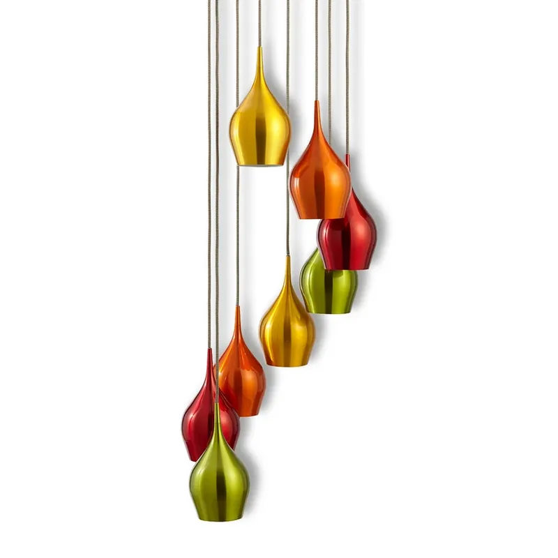 Gereduceerde Prijs Kleurr. schermen - hanglamp Vibrant m. 8 lichtbr.
