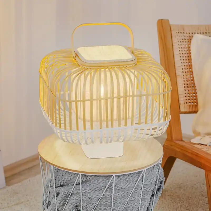 Populair Forestier tafellamp Bamboo Square S in wit