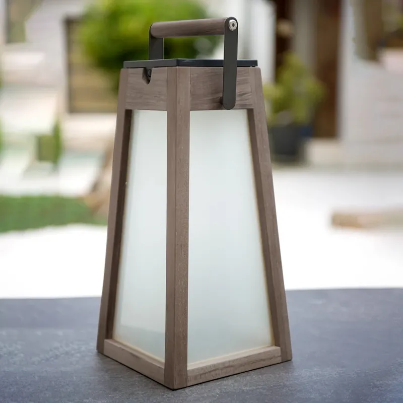 Favoriet LED solarlantaarn Tecka, teakhout Duratec grijs