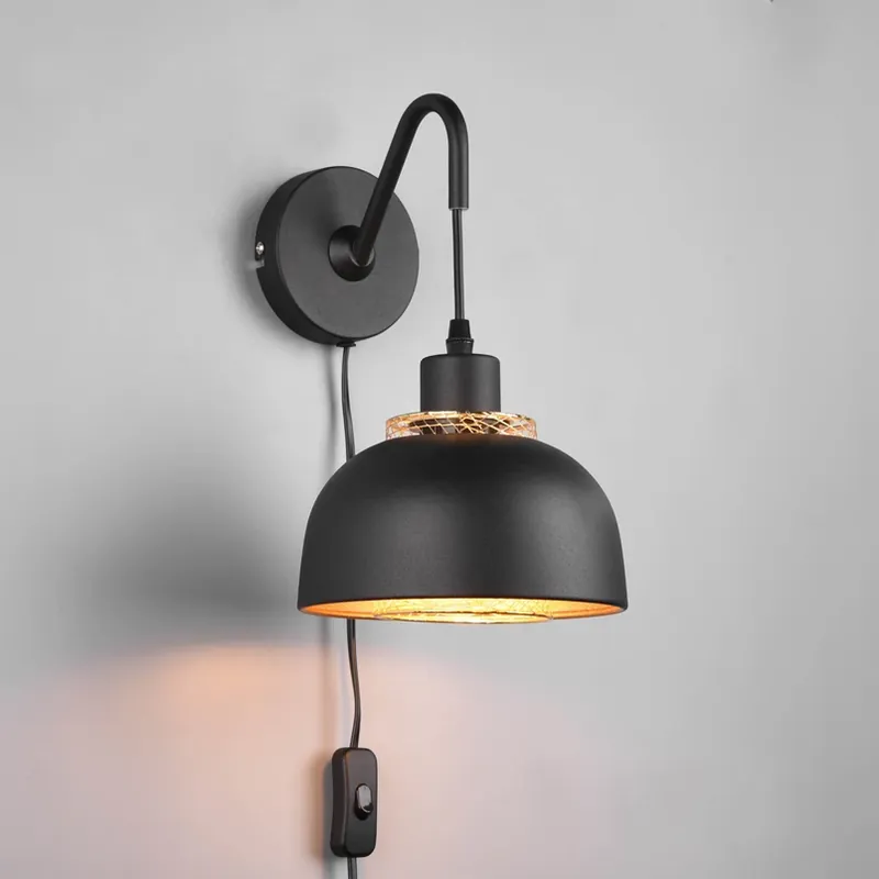 Wandlamp Punch schakelaar en stekker, zwart/goud Exclusieve Aanbieding