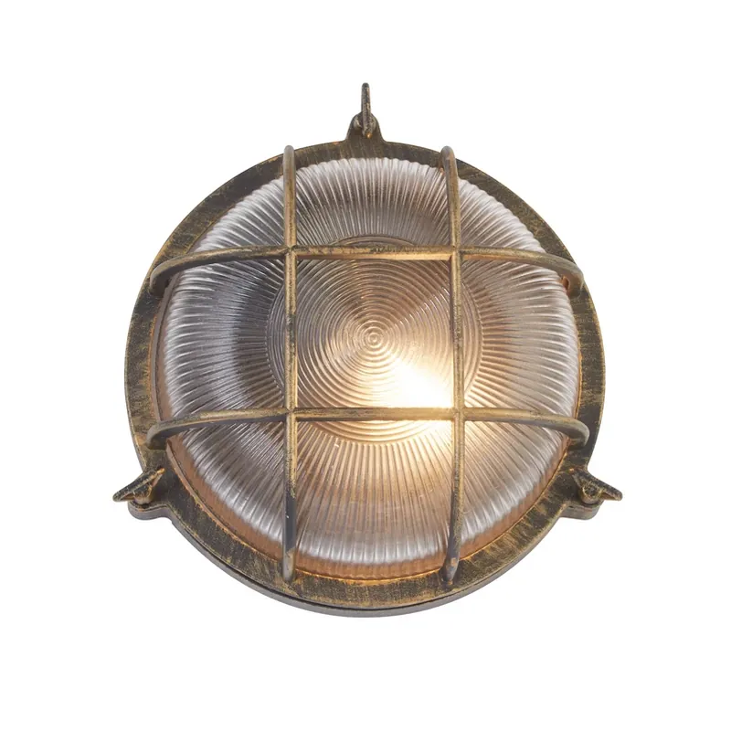 Scheepslamp Porto rond, zwart-goud Weekendaanbieding