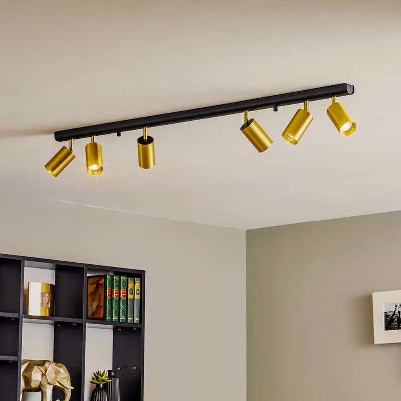 Plafondspot Eye Spot 6-lamps, zwart/messing Snelle Levering