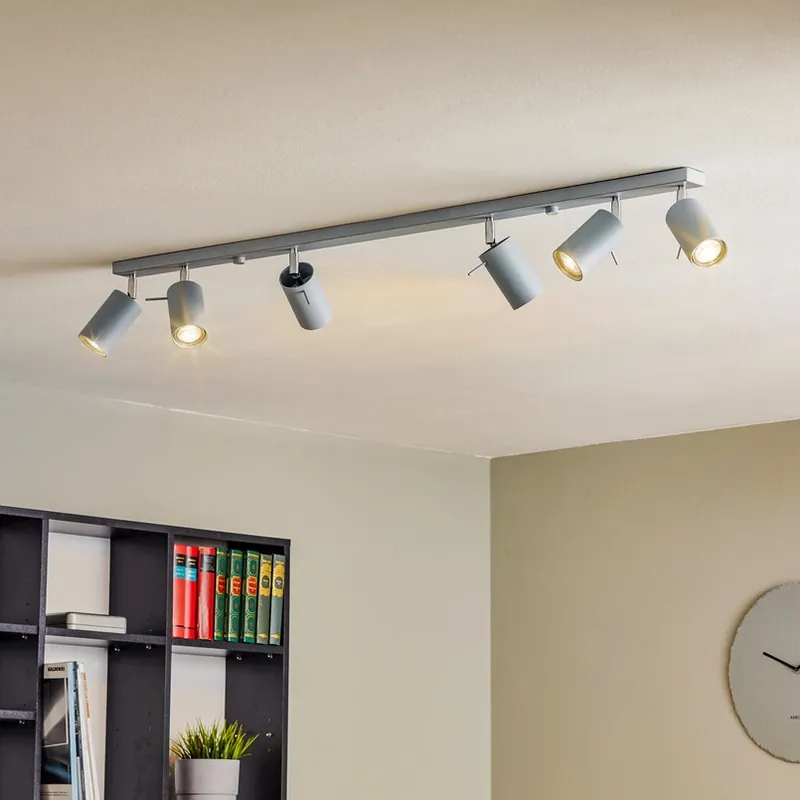 Premium Plafondspot Round, grijs, 6-lamps lineair
