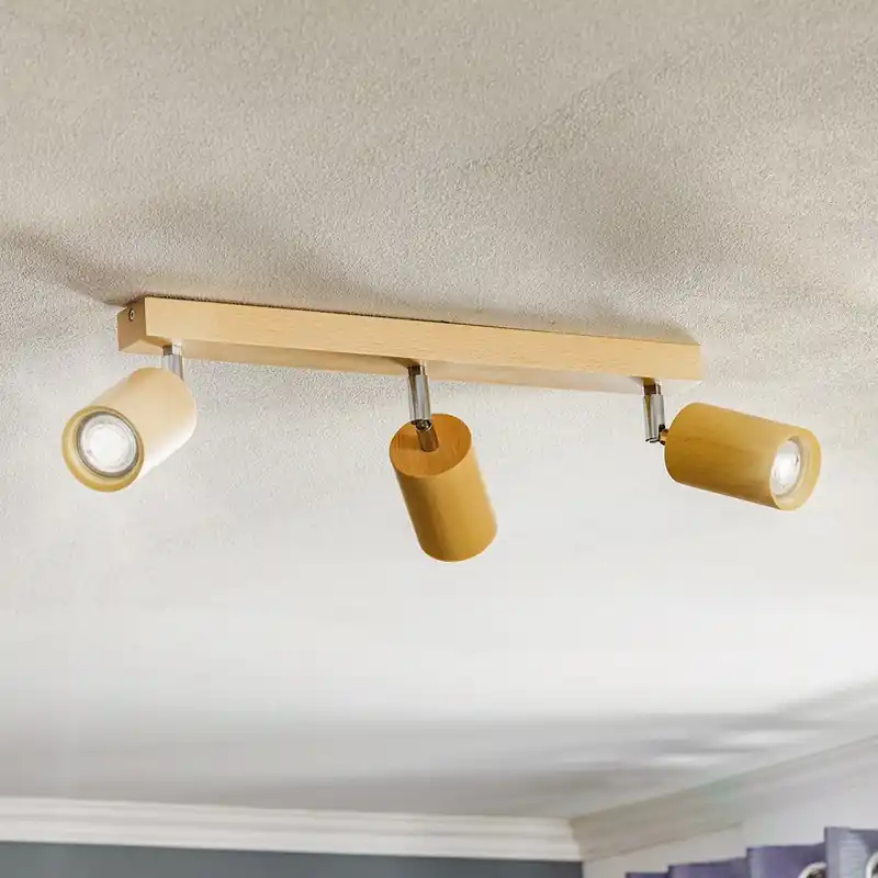 Beperkte Voorraad Plafondspot Cre van hout, 3-lamps