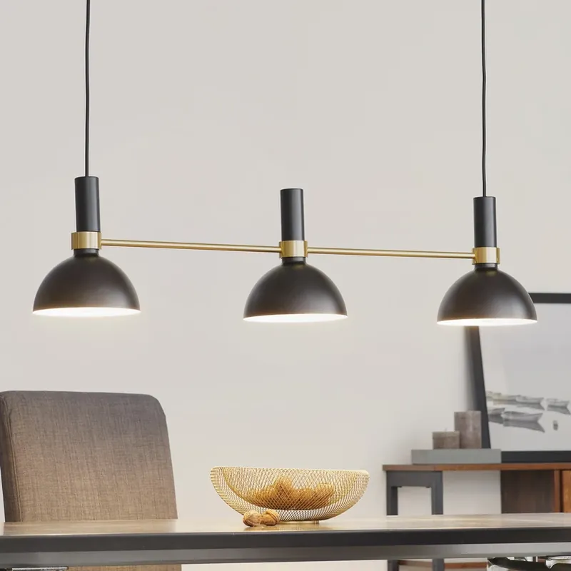 Hanglamp Larry in zwart messing, 3-lamps Goedkoop