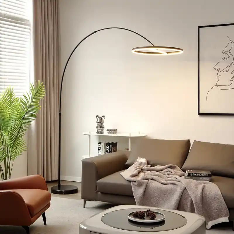 Lucande LED gebogen vloerlamp Virvera, rond, zwart, metaal Hoge Kwaliteit