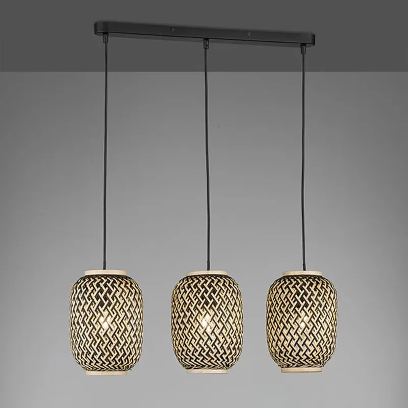 Snelle Levering Hanglamp Hummel van bamboe, 3-lamps