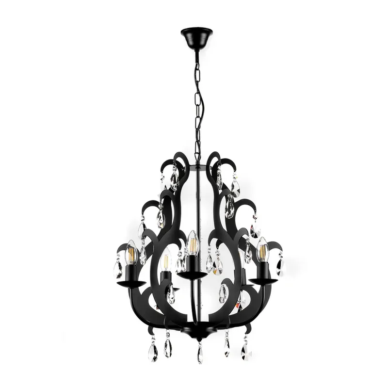 Aanbieding Kroonluchter Jane metaal zwart 5-lamps kristal