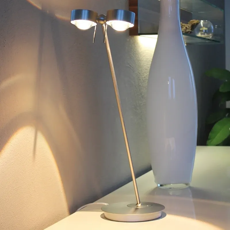 2-lamps tafellamp PUK TABLE, mat chroom Koopje