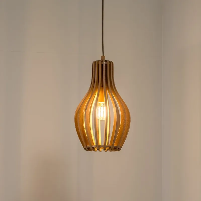 Direct Verzonden Hanglamp Ika IA met houten lamellenkap Ø24cm