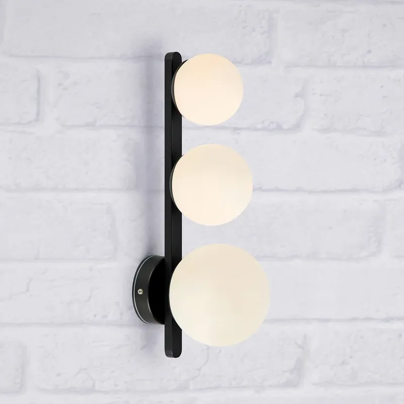 Badkamer wandlamp Puro zwart 3-lamps glas Populair