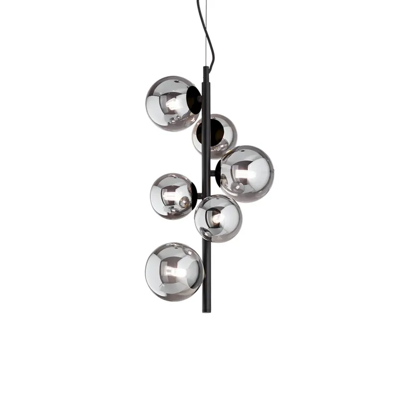 Voordeelprijs IDEAL LUX hanglamp Perlage zwart/rookgrijs hoogte 52 cm 6-lamps