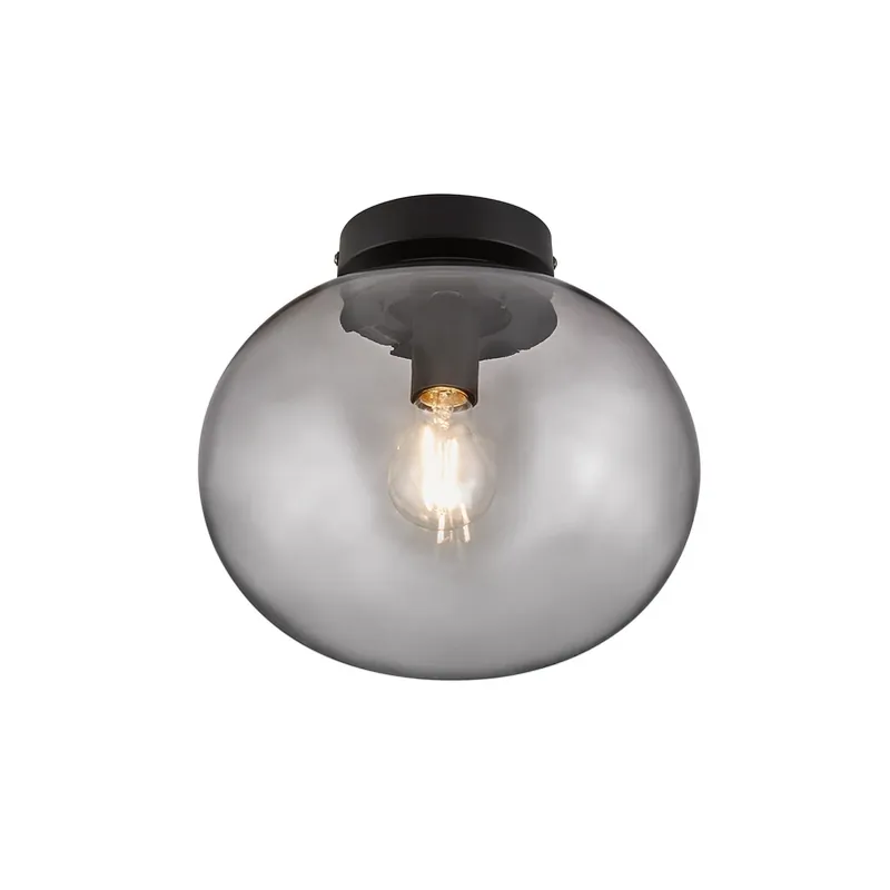 Plafondlamp Alton met glazen kap, zwart/rook Fabrieksprijs