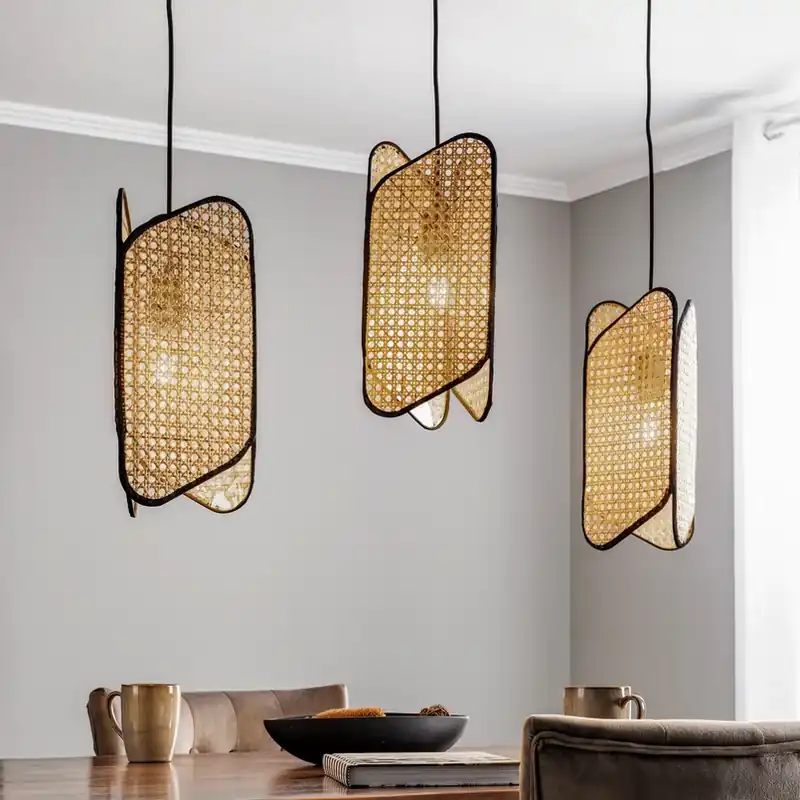 Must-Have Lucande Bassiola hanglamp van bamboe, 3-lamps