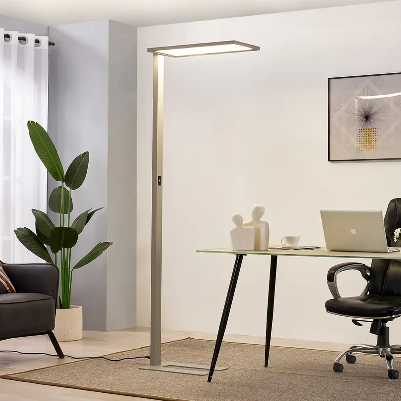 Dagaanbieding Prios LED kantoor vloerlamp Taronis, zilver, 195 cm, dimbaar